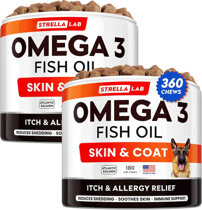 StrellaLab Fish Oil Omega 3 Treats for Dogs (180 Treats) - Allergy & Itch Relief - Skin & Coat Supplement - Joint Health - Wild Alaskan Salmon Oil - Shedding, Itchy Skin Relief - Omega 3 6 9 - EPA&DHA - Image 9