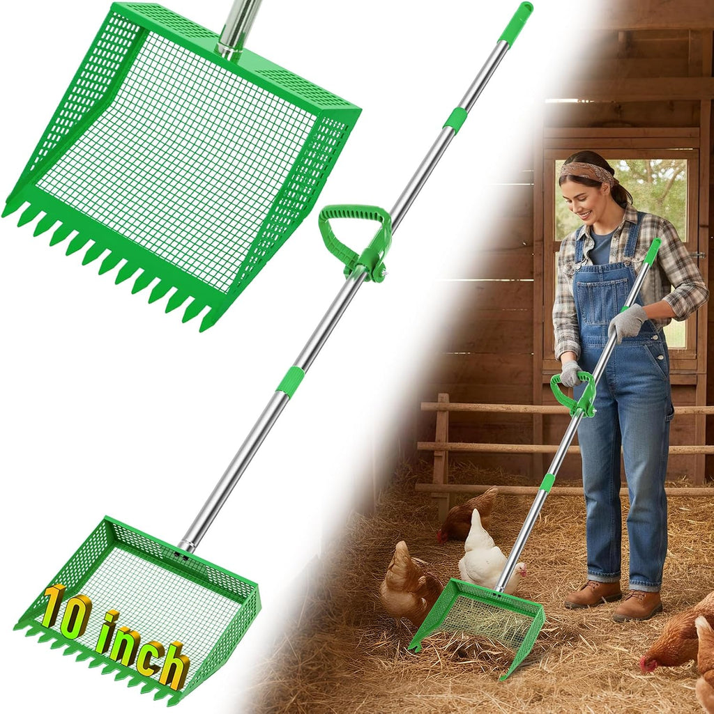 TOOGE chicken poop scooper 2-in-1 metal shovel front view for coop cleaning