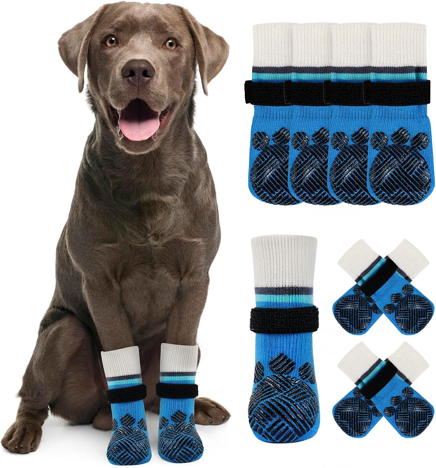 Kuoser Anti Slip Dog Socks to Prevent Licking Paws, Dog Grippy Socks for Hardwood Floors Hot Pavement, 4Pack Traction Control Booties Paw Protectors for Small Medium Large Senior Dogs, Pink XS - Image 12