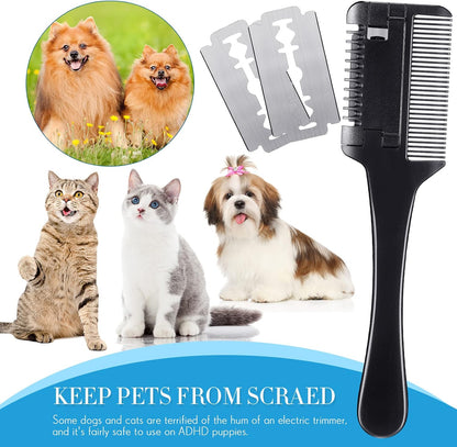 Three piece pet grooming comb kit with corrosion resistant blades package