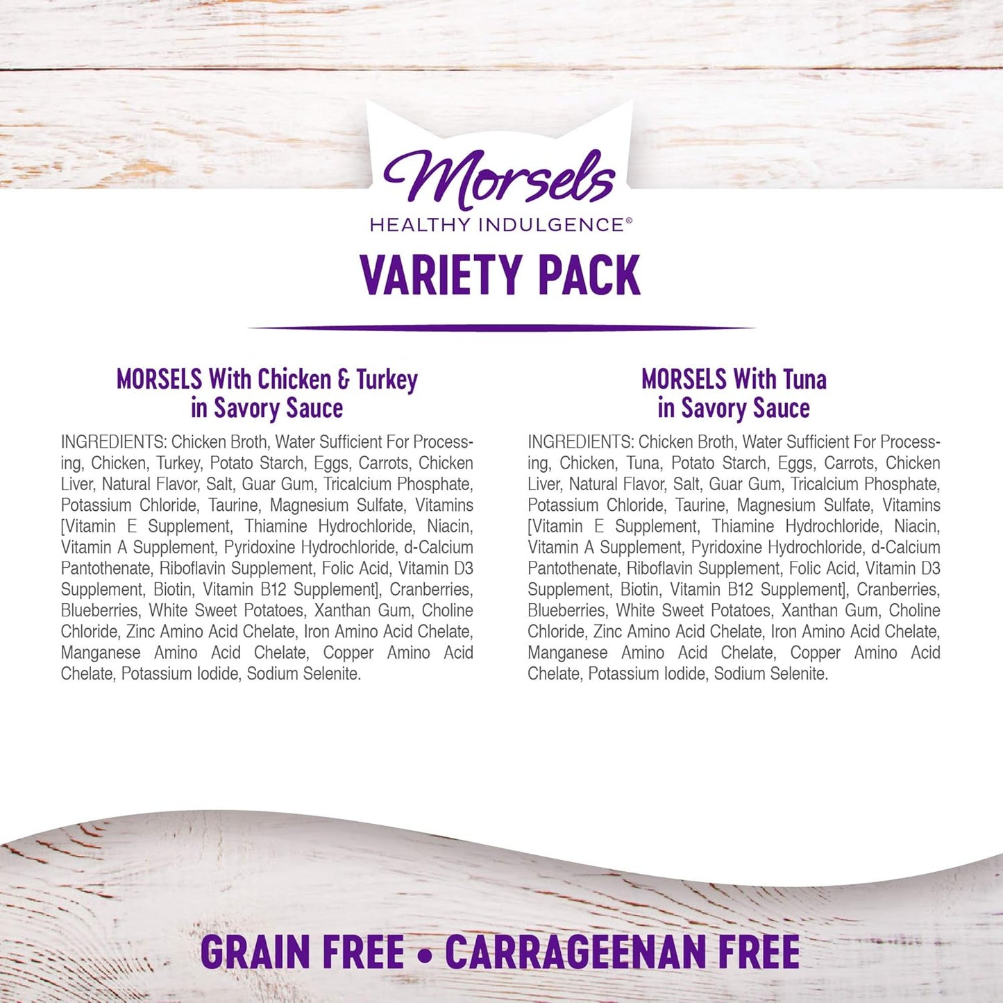 Side view of Wellness Healthy Indulgence Morsels 8 pack box detailing flavor variety