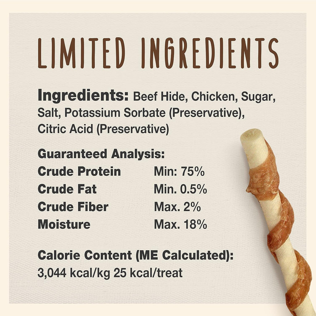 Dog chewing on a natural Cadet Gourmet twist stick