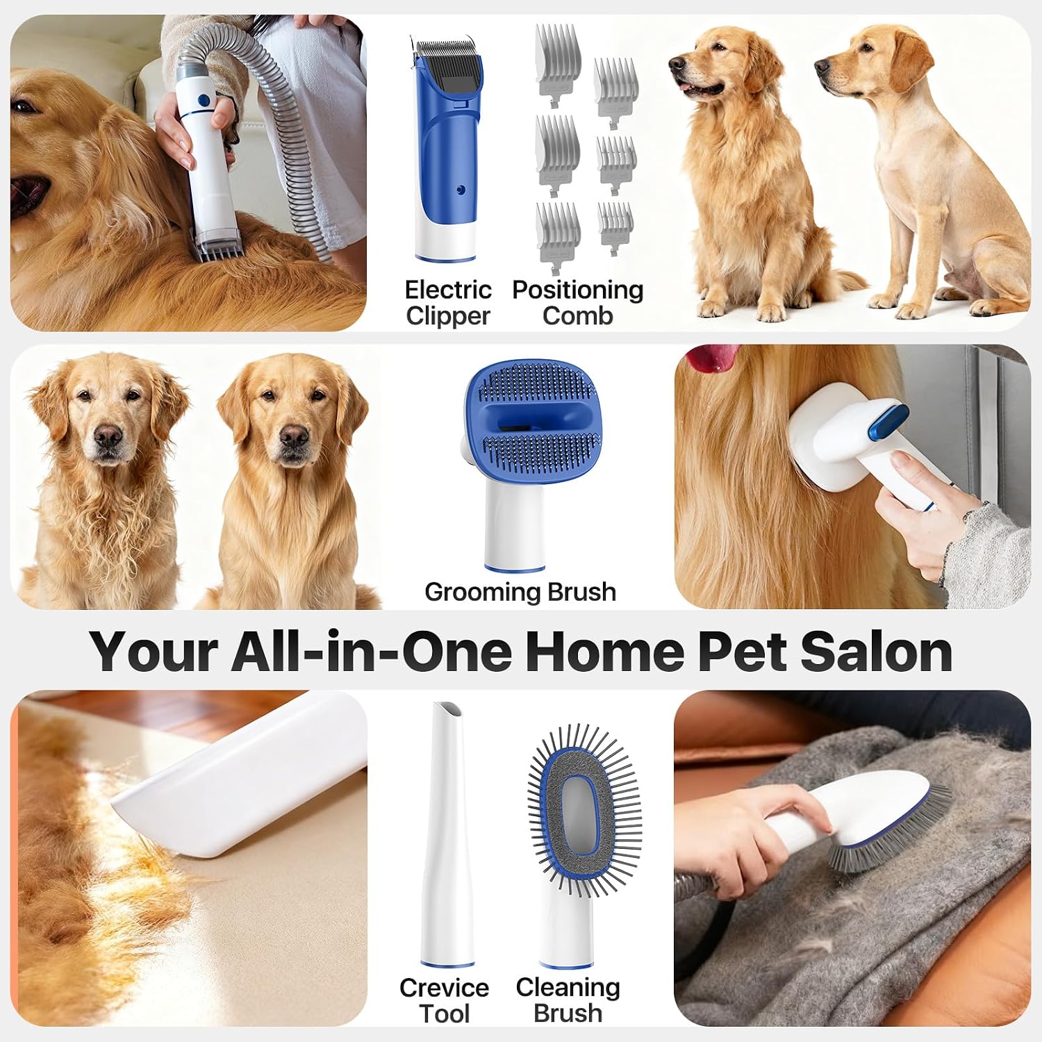 White Buenkee professional pet vacuum kit showing the two liter large capacity dust cup.