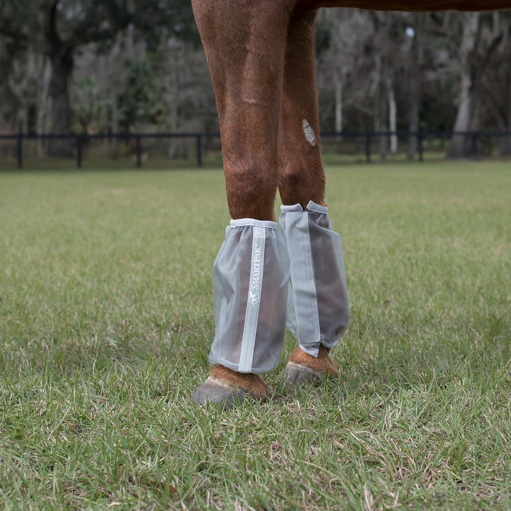 SmartPak Deluxe Relaxed Fit Fly Boots front view on horse legs showing breathable mesh.