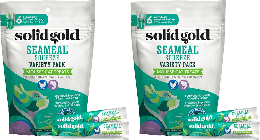 Solid Gold Lickable Cat Treats - Limited Ingredient Chicken SeaMeal(TM) Squeezable Healthy Cat Treats for Indoor Cats - Snack & Topper Squeeze Ups for Cats w/Seaweed for Gut & Immune Support - 3oz/30ct - Image 12