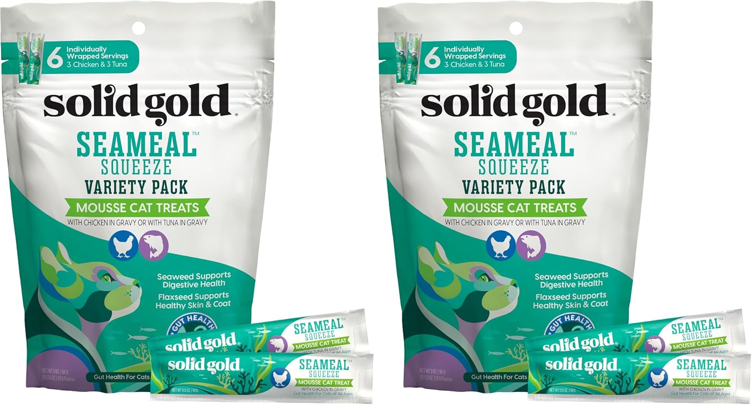 Solid Gold Lickable Cat Treats - Limited Ingredient Chicken SeaMeal(TM) Squeezable Healthy Cat Treats for Indoor Cats - Snack & Topper Squeeze Ups for Cats w/Seaweed for Gut & Immune Support - 3oz/30ct - Image 12
