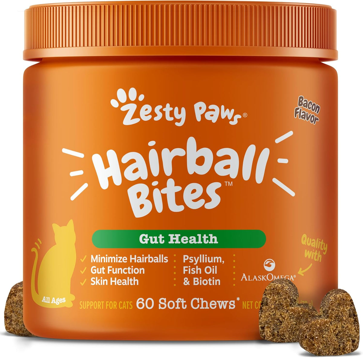 Zesty Paws Hairball Bites Cat Supplement front view jar