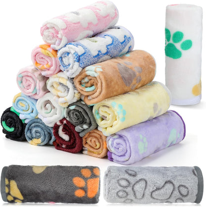 Chumia 18 piece fleece pet blanket front view showcasing multiple colorful prints