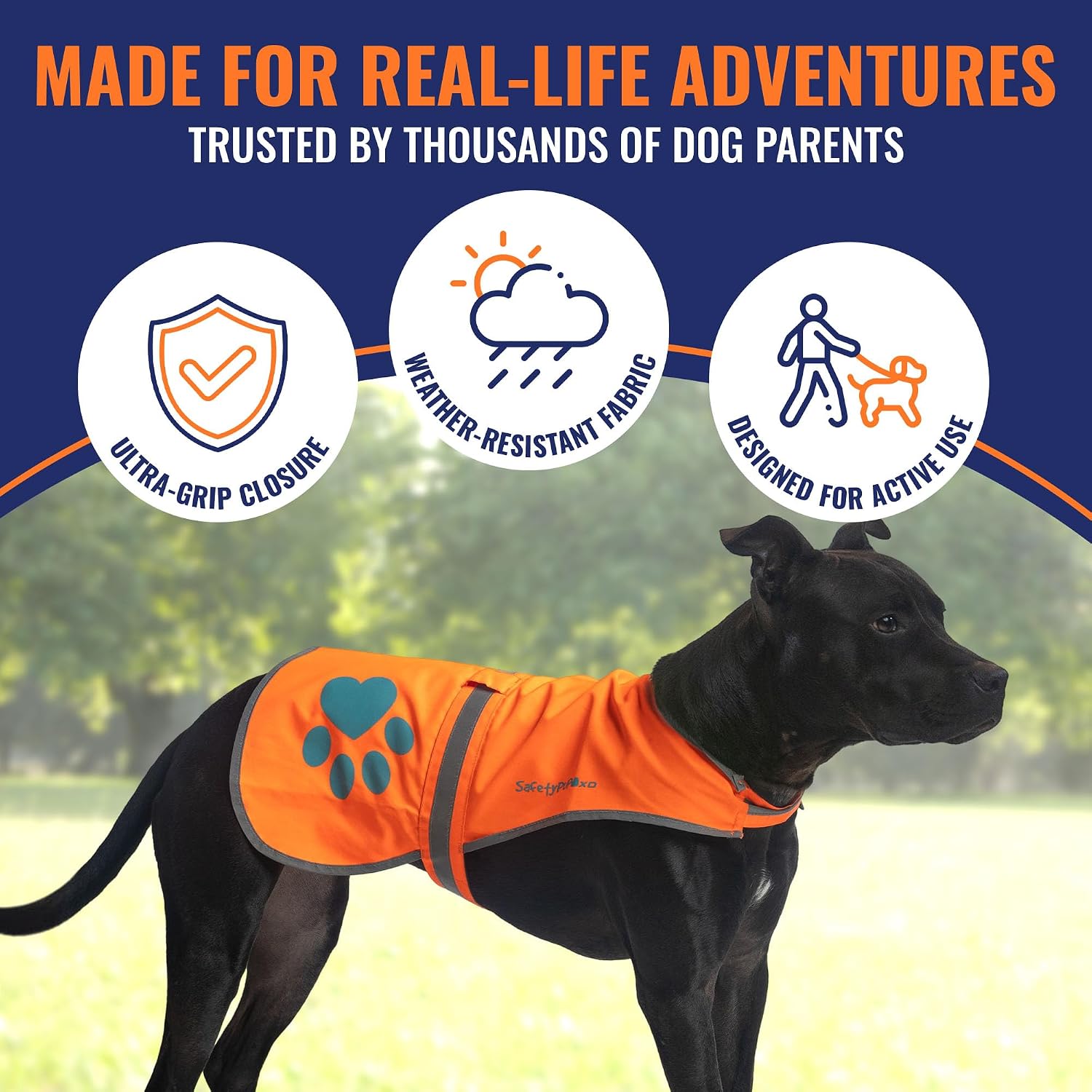 Close up of 300D Oxford Weave fabric and stitching on SafetyPUP XD vest