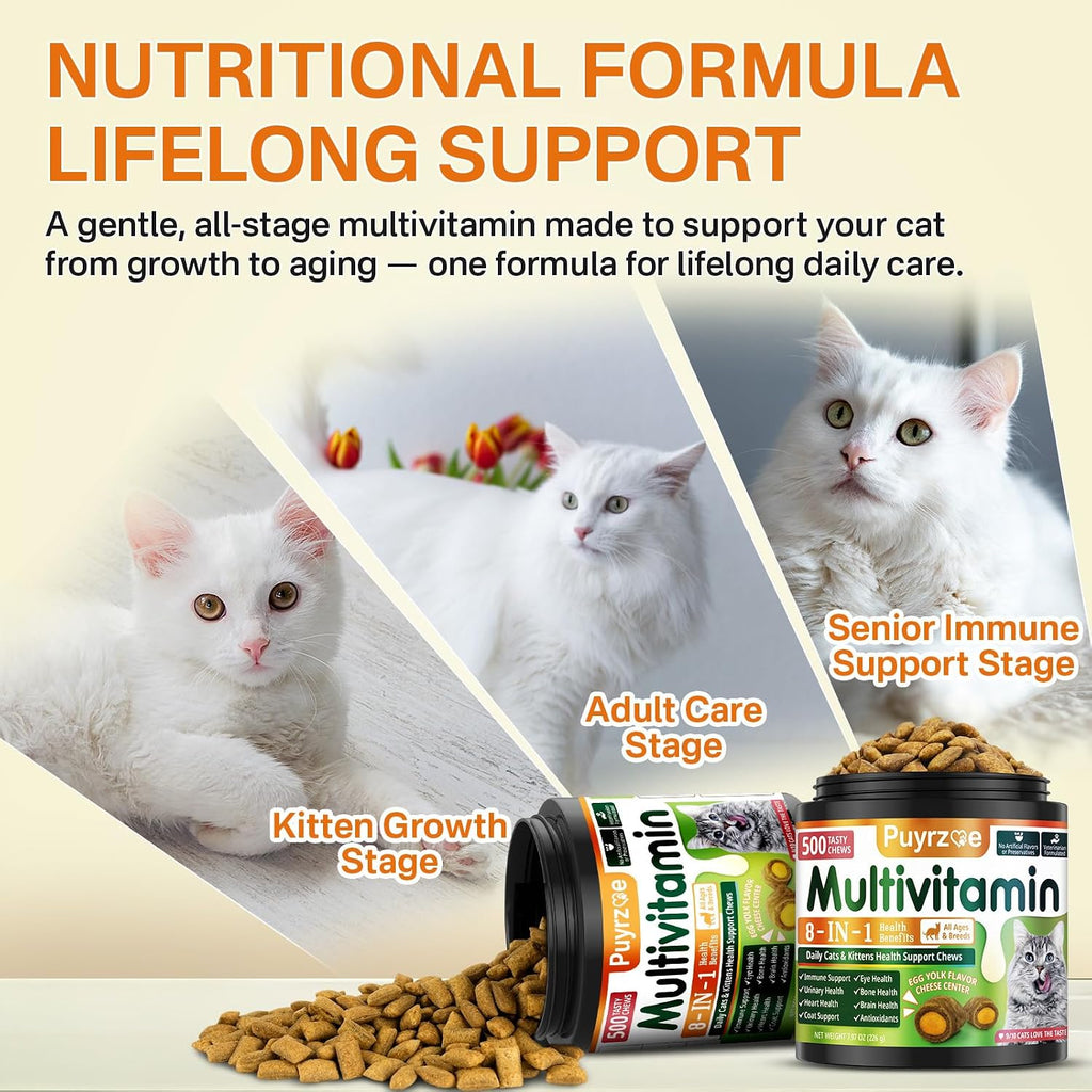 Veterinarian formulated crunchy cat vitamins with eleven essential nutrients