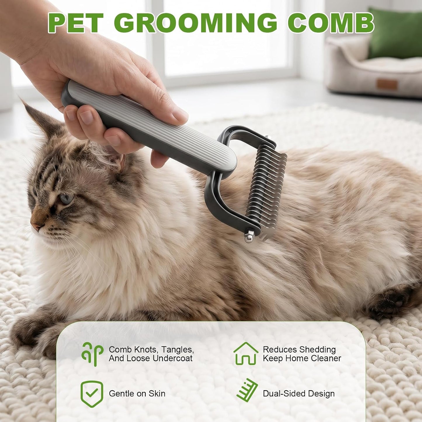 Ergonomic non slip handle of the grey TWSURE undercoat rake grooming brush for dogs
