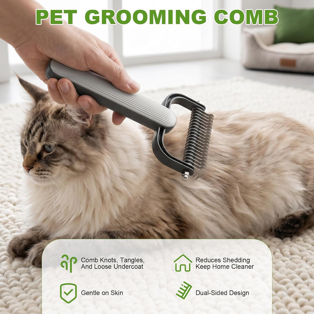 Ergonomic non slip handle of the grey TWSURE undercoat rake grooming brush for dogs