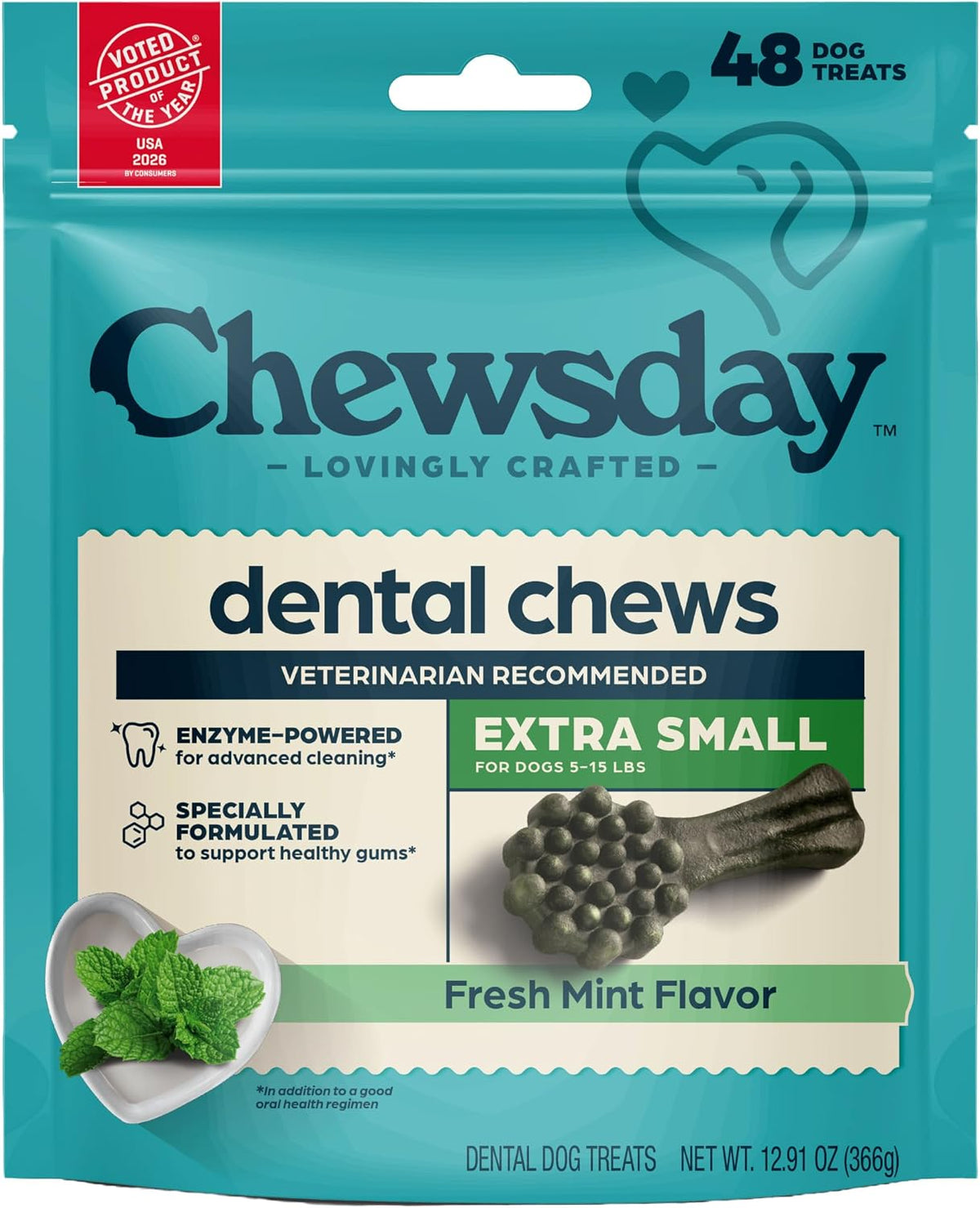 Chewsday Fresh Mint Flavor Dental Chews, Small Dog Treats, Healthier Teeth and Fresher Breath, Enzyme Powered for Advanced Cleaning, Made in the USA, 13 Count - Image 13
