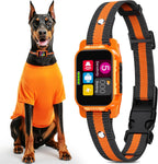SKBAK smart dog bark collar front view with orange strap