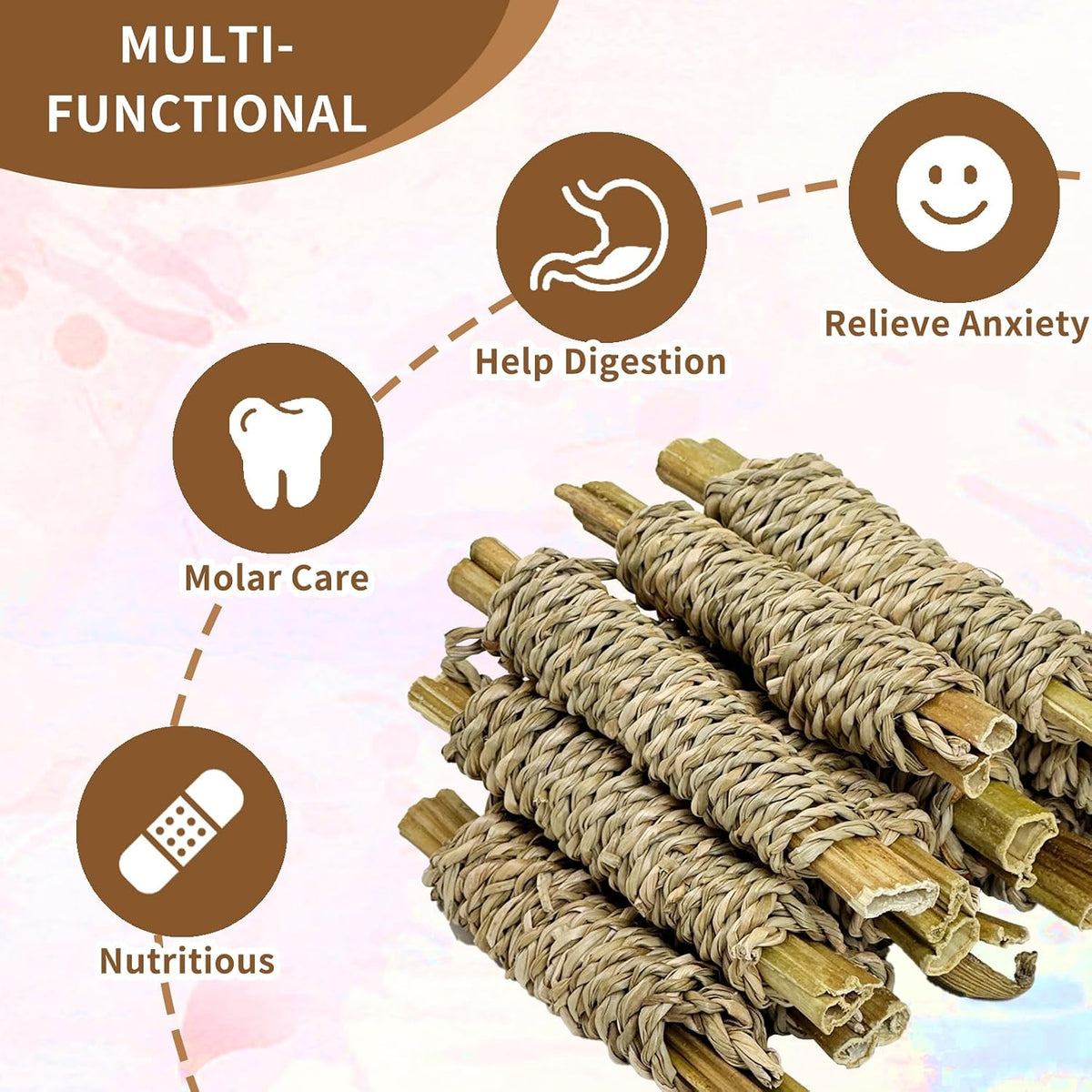 Natural pet snacks showing the organic materials for rabbit and hamster enrichment.