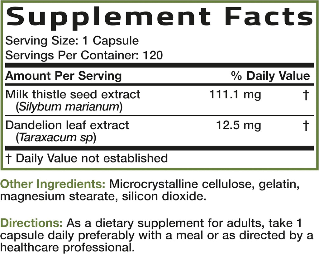 Bronson Milk Thistle Silymarin Marianum & Dandelion Extract, 120 Capsules - Image 8
