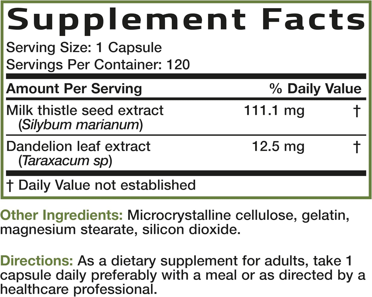 Bronson Milk Thistle Silymarin Marianum & Dandelion Extract, 120 Capsules - Image 8
