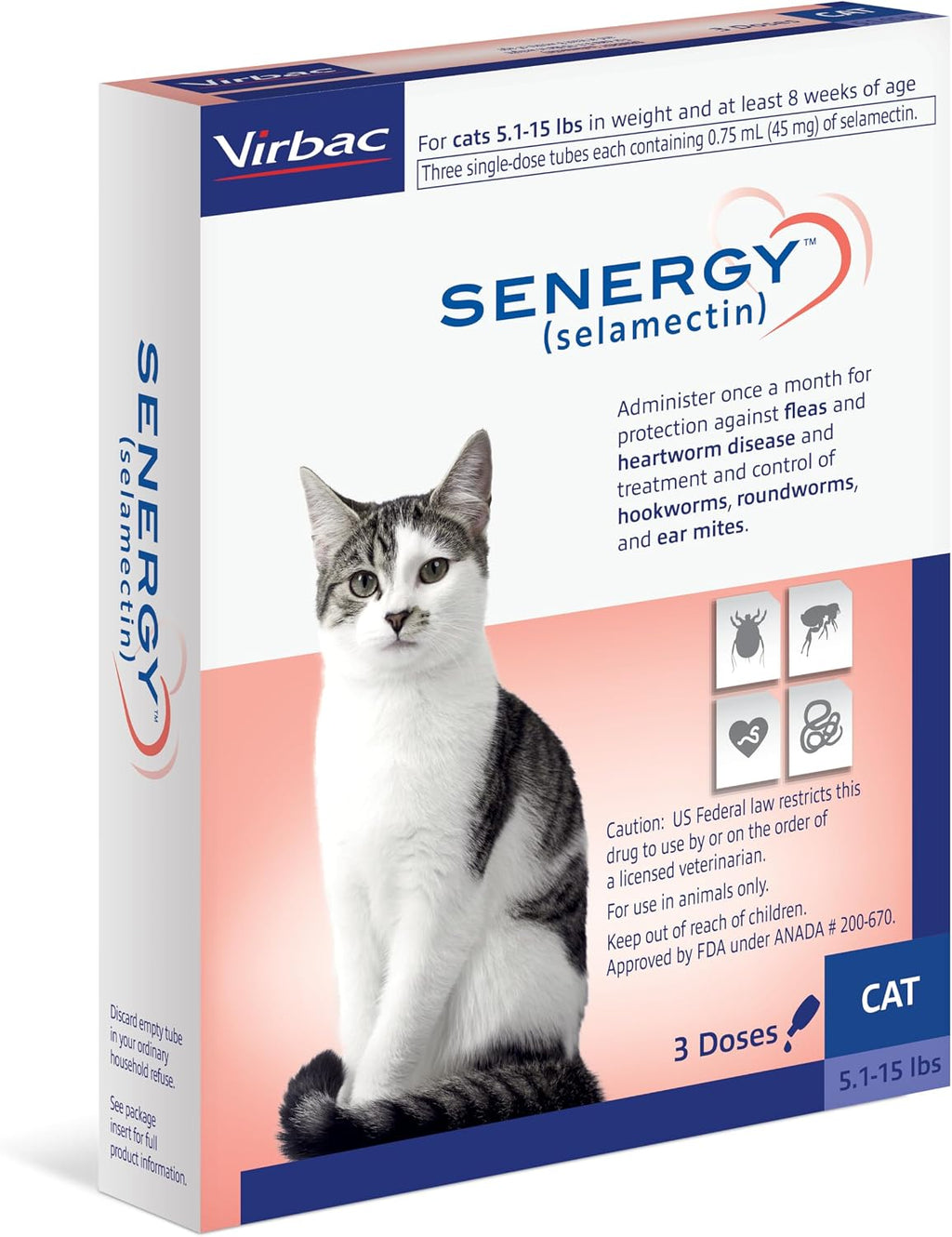 Virbac Senergy cat flea and heartworm treatment box