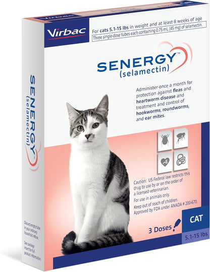 Virbac Senergy cat flea and heartworm treatment box