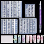 Laza 4 Piece 3D Bowknot Silicone Nail Art Molds kit front view showing transparent design templates.