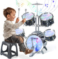 Captain Chaowing Kids Drum Set front view showcasing the complete five drum configuration with cymbal and stool.