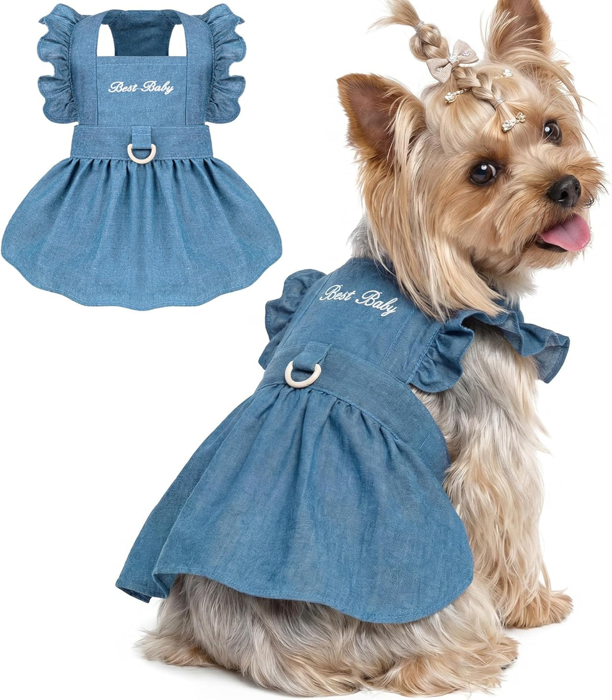 Full view of the BAOBICUTE small dog summer dress highlighting its lightweight construction for warm weather.