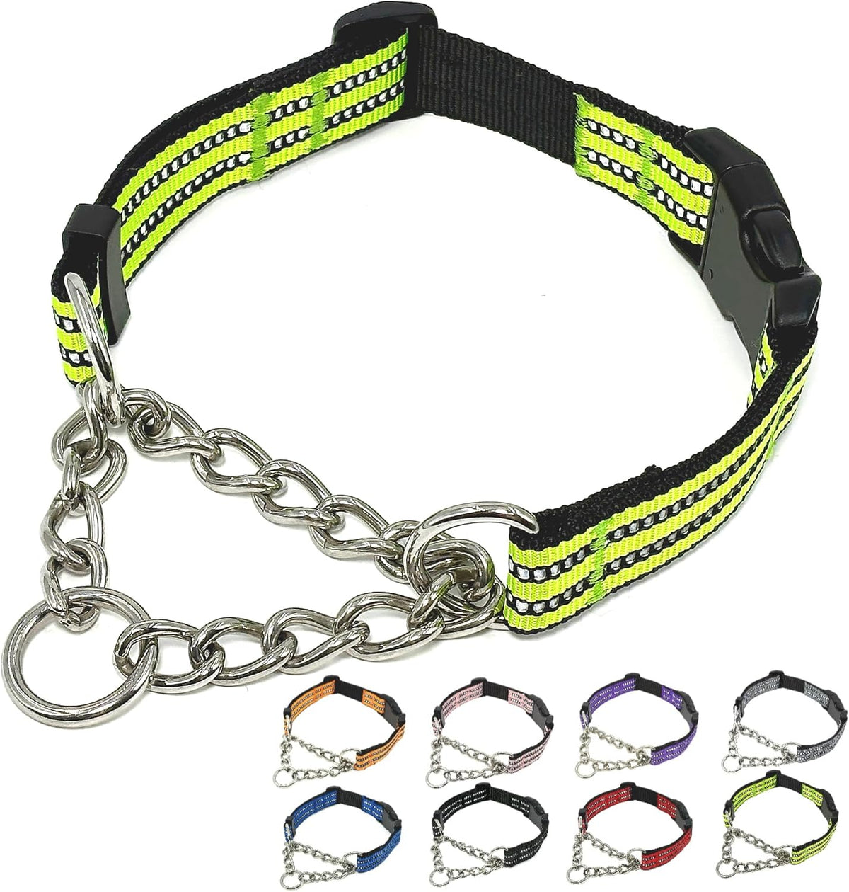 Martingale Dog Collars, Reflective Nylon Collar with Stainless Steel Chain, Adjustable Walking Training Dog Collars with Quick Release Buckle, Suitable for Small Medium Large Dogs(Gray,L) - Image 9