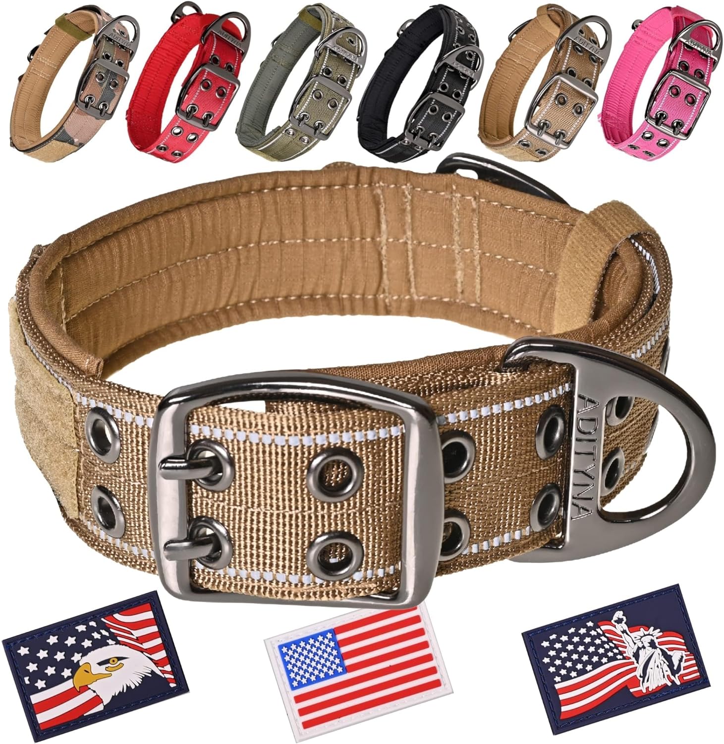 Adityna heavy duty tactical dog collar front view