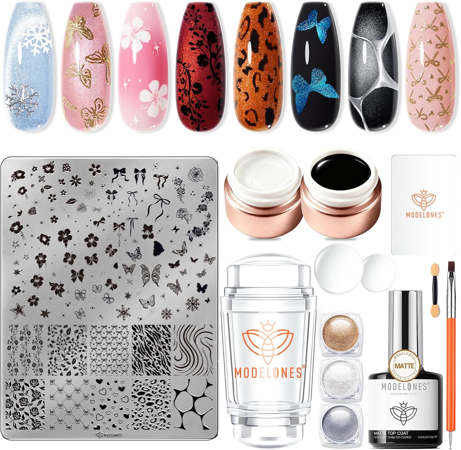 Modelones 16 Piece Gel Nail Stamping Plate Set front view