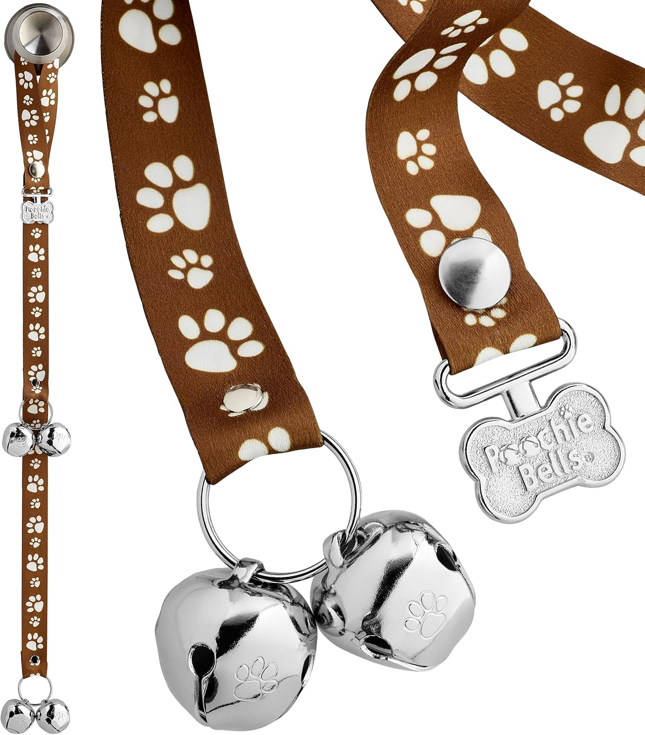 PoochieBells hanging on a door handle for demonstration