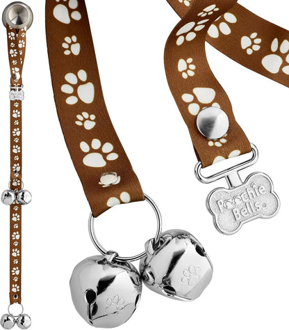 PoochieBells hanging on a door handle for demonstration