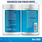 Pet MD ear wipes container with lid open and wipes visible
