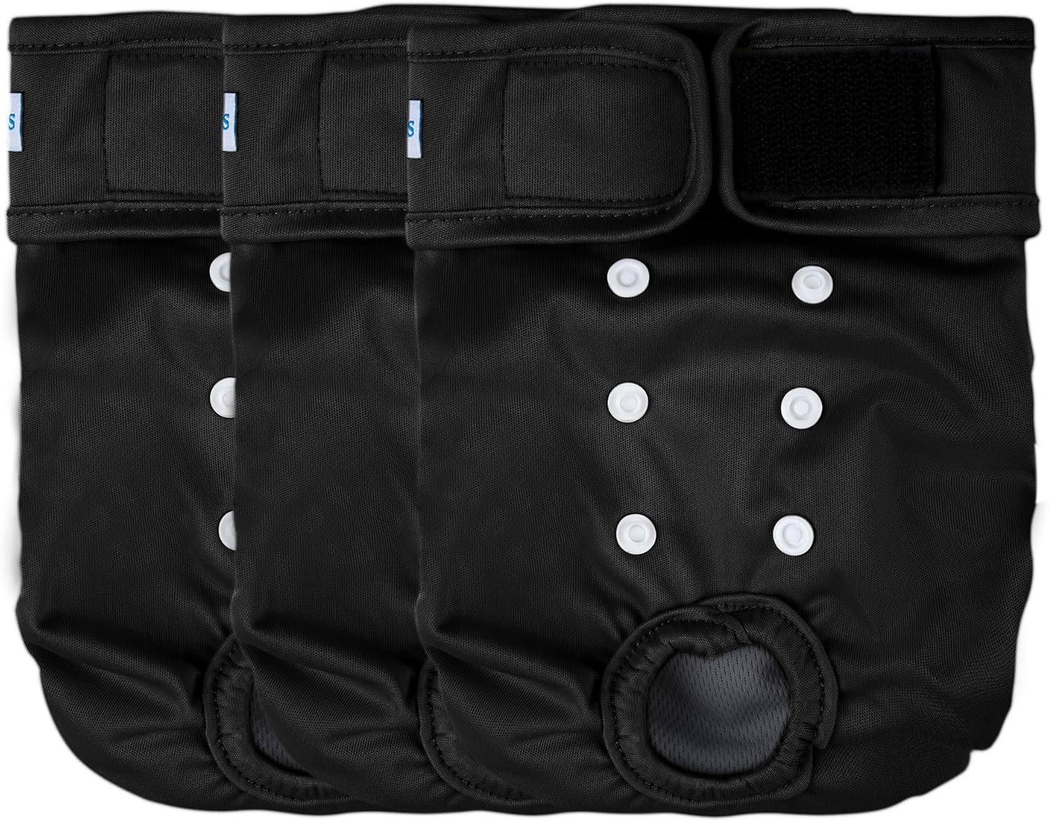 Premium imported dog hygiene underwear illustrating the secure hook and loop closures.