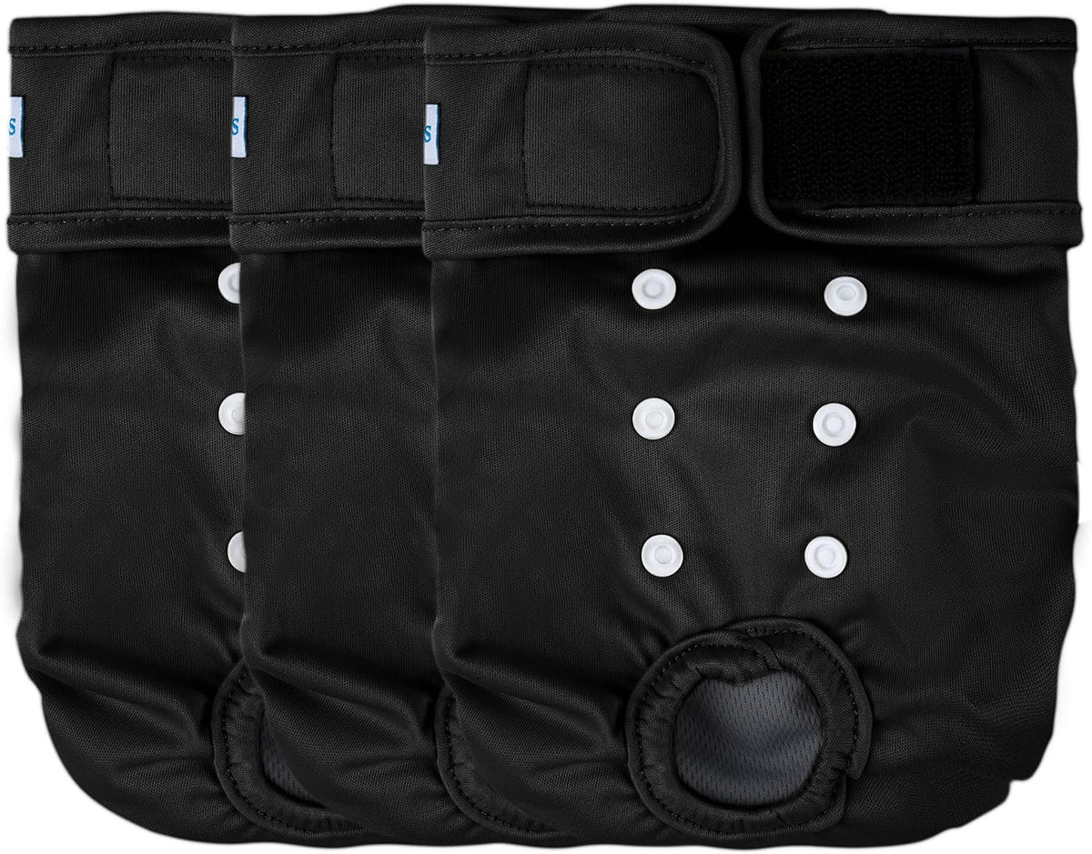 Premium imported dog hygiene underwear illustrating the secure hook and loop closures.