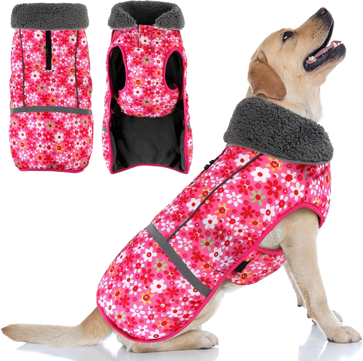 Doglay Dog Coat, Waterproof Dog Jacket Pet Winter Coat for Cold Weather with Thicken Furry Collar, Reflective Puppy Winter Jacket Warm Fleece Lining for Small Medium Large Pets - Image 10