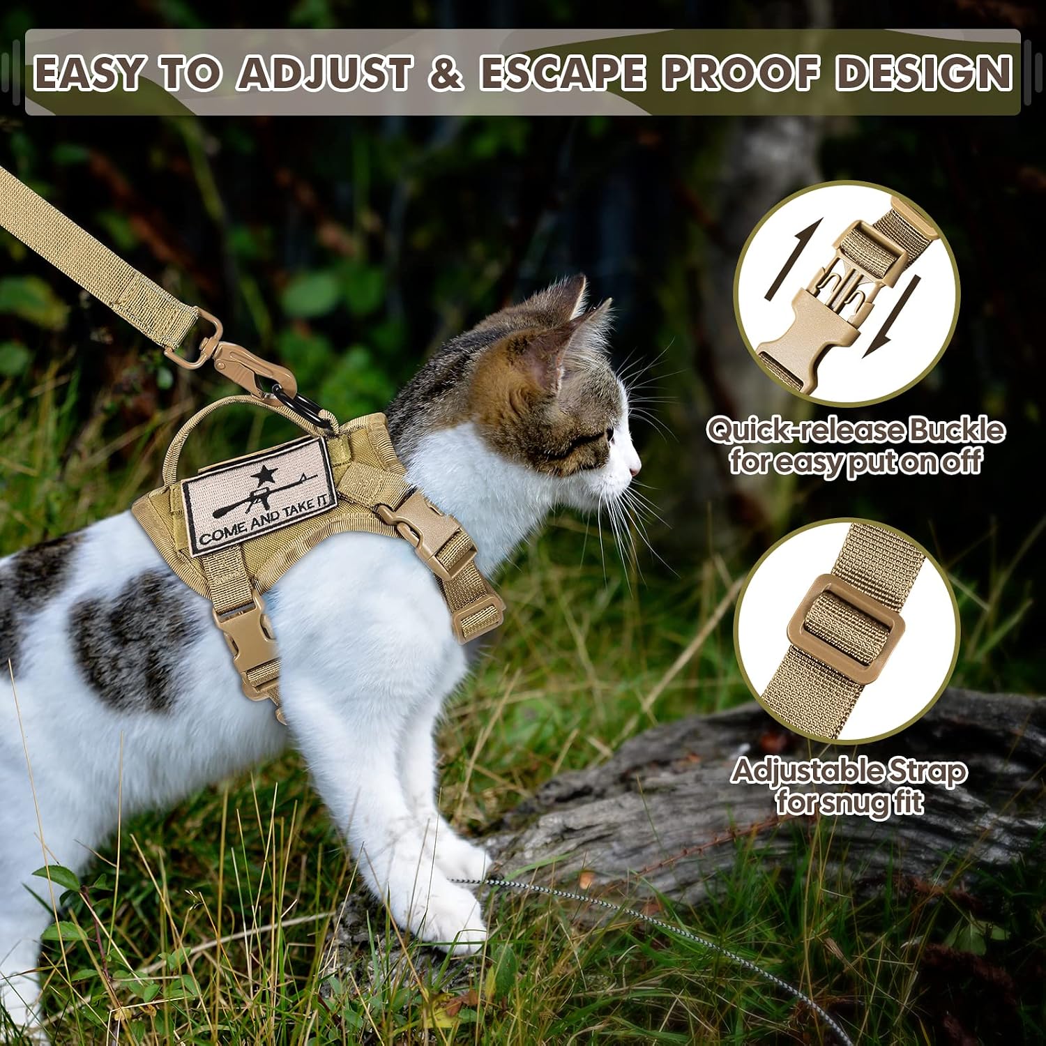 SALFSE large cat walking harness with top control handle
