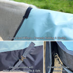 Detail of chest buckles on waterproof horse blanket