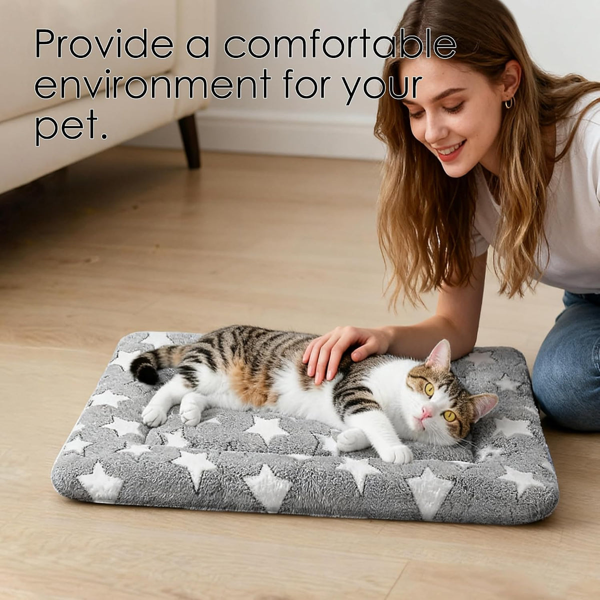 Durable small dog mattress placed inside a standard wire kennel
