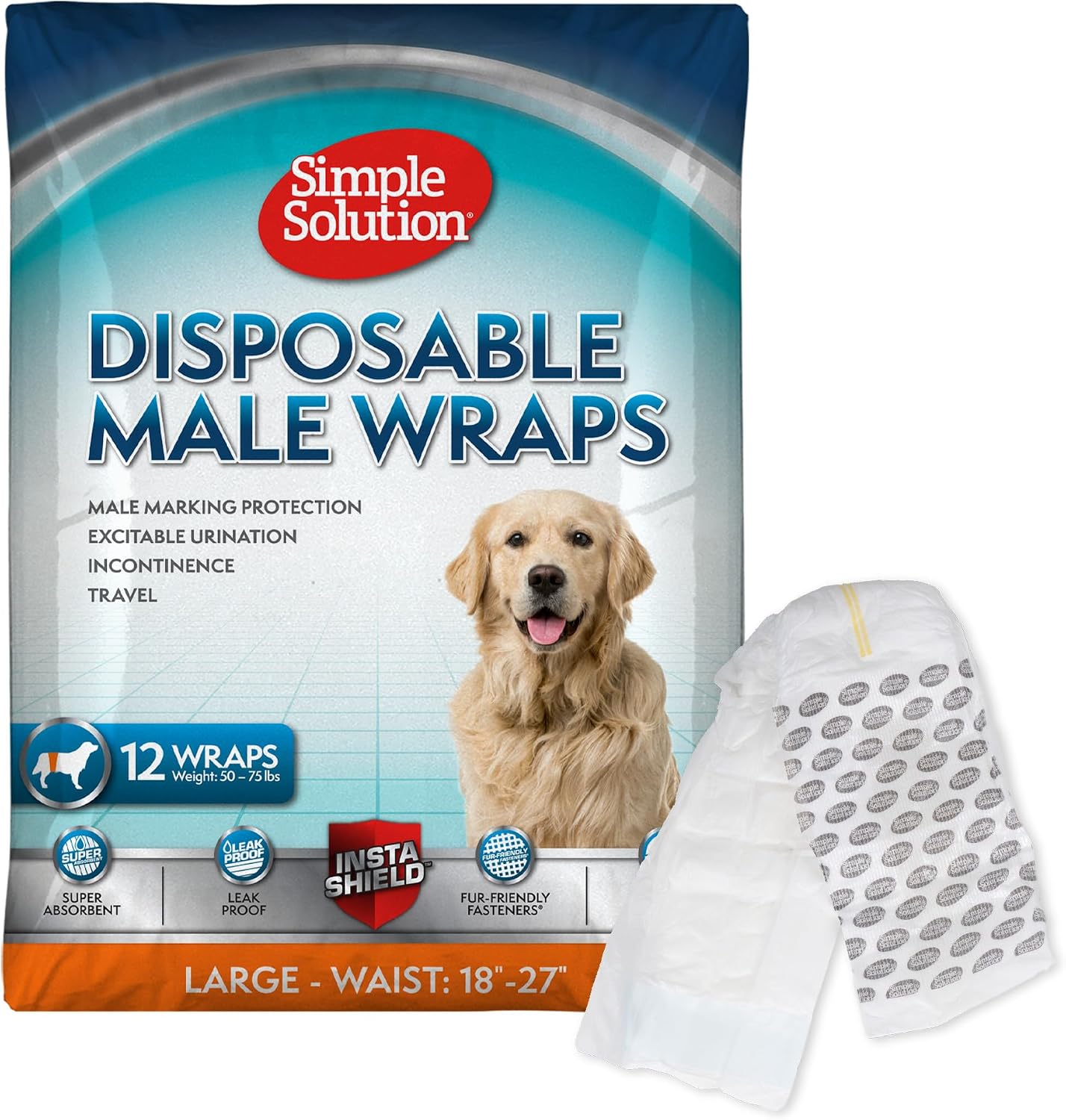 Simple Solution Disposable Male Wraps, Absorbent Leak Proof Belly Bands for Dogs, Incontinence Aid, Puppy Training, Marking Control, and Travel Protection, Medium Dogs, 15-23 Inch Waist, 30 Count - Image 12