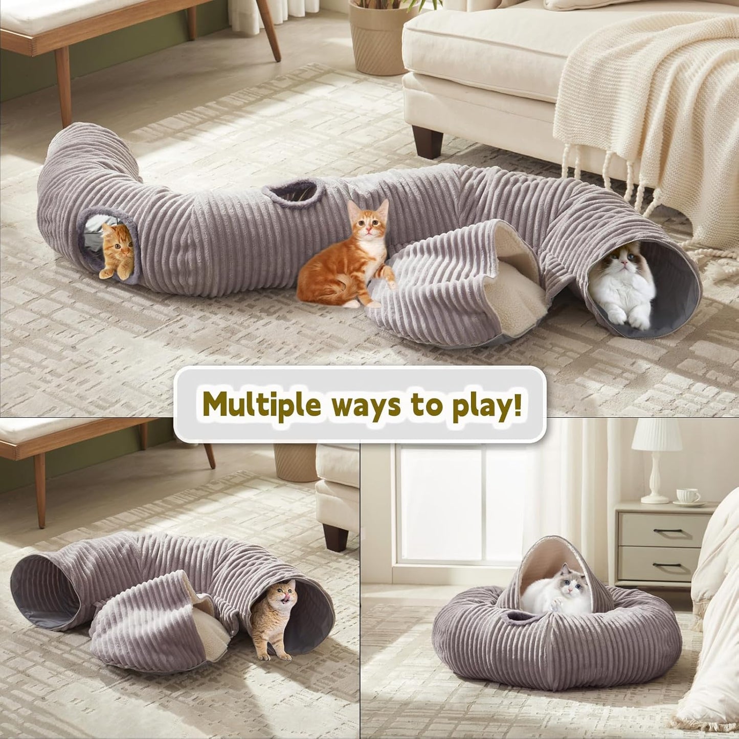 WINDRACING modular pet playground unzipped into an S-shape configuration with a kitten looking through a peek hole