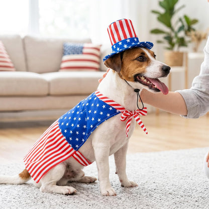 Vehomy 4th of July dog costume cape neck and belly secure fasteners close up.