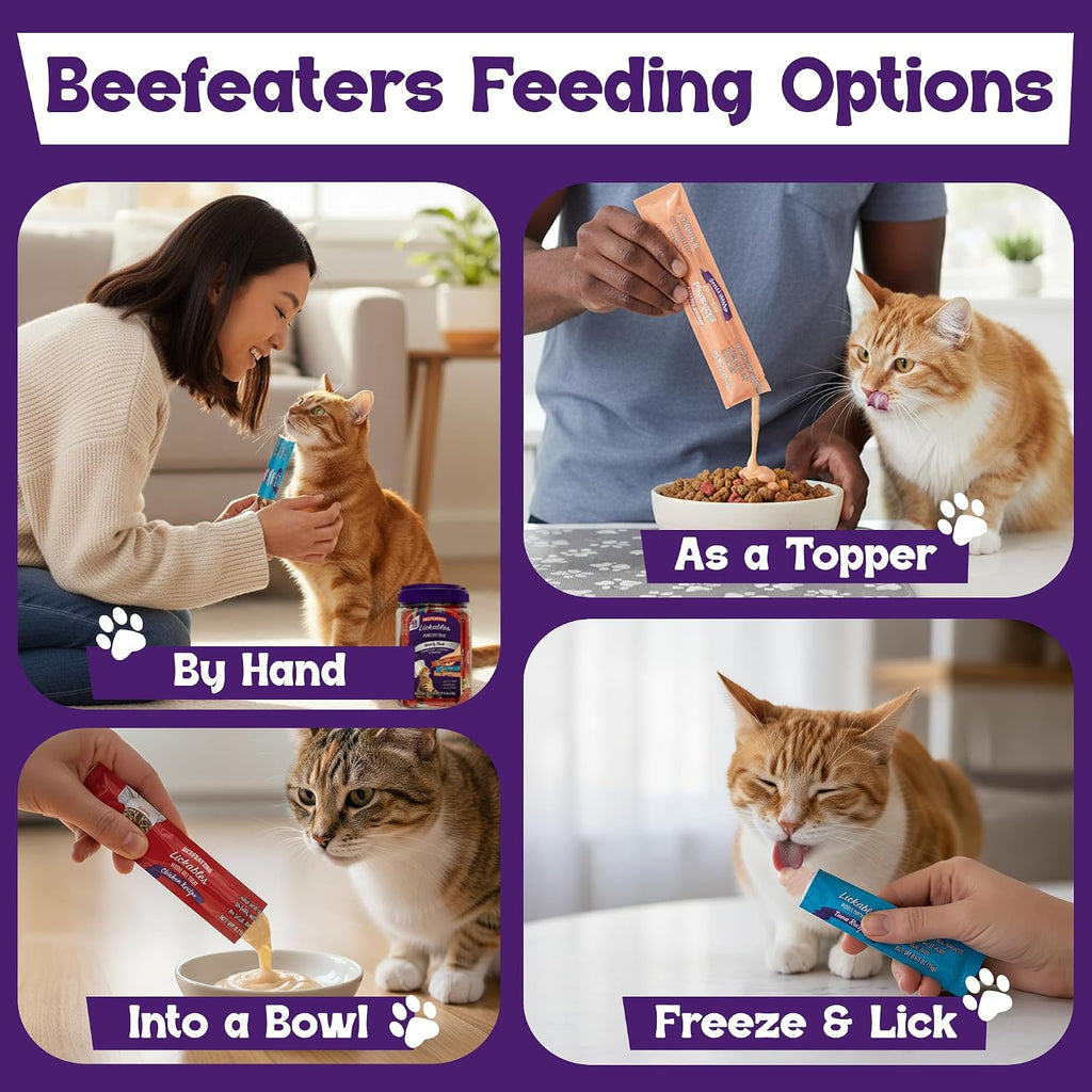 Beefeaters cat treats being used as a dry food topper