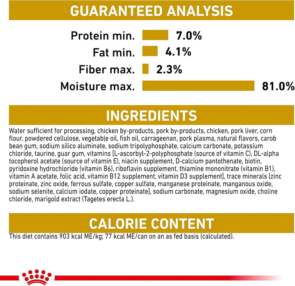 Royal Canin Chihuahua adult wet food showing the three ounce individual can design