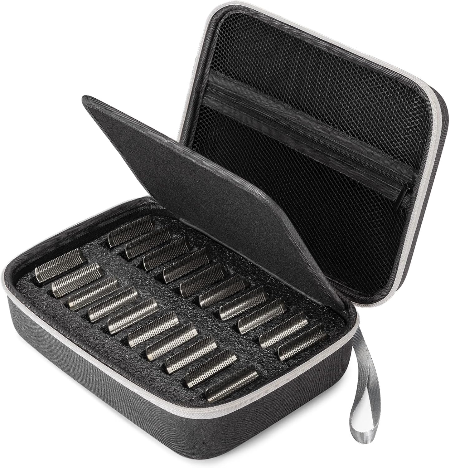 Noverlife hair clipper guard blades holder case front view showing premium grey hard shell exterior.