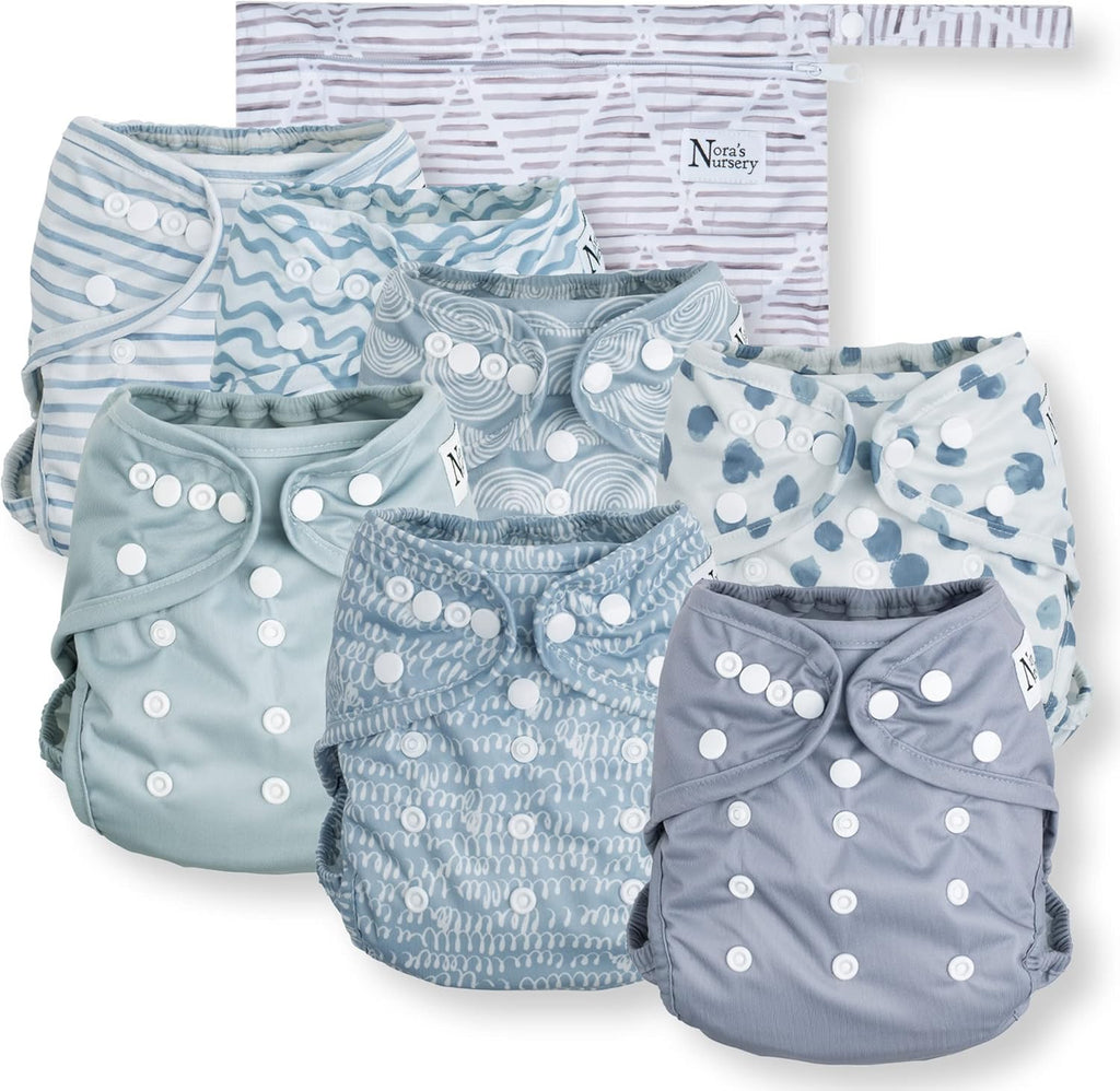 Nora's Nursery cloth diaper cover front view in Something Blue design