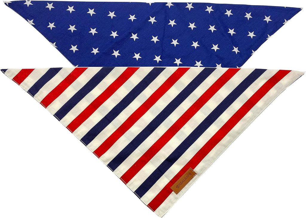Patriotic star printed blue cotton dog bandana flat lay arrangement