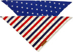 Patriotic star printed blue cotton dog bandana flat lay arrangement