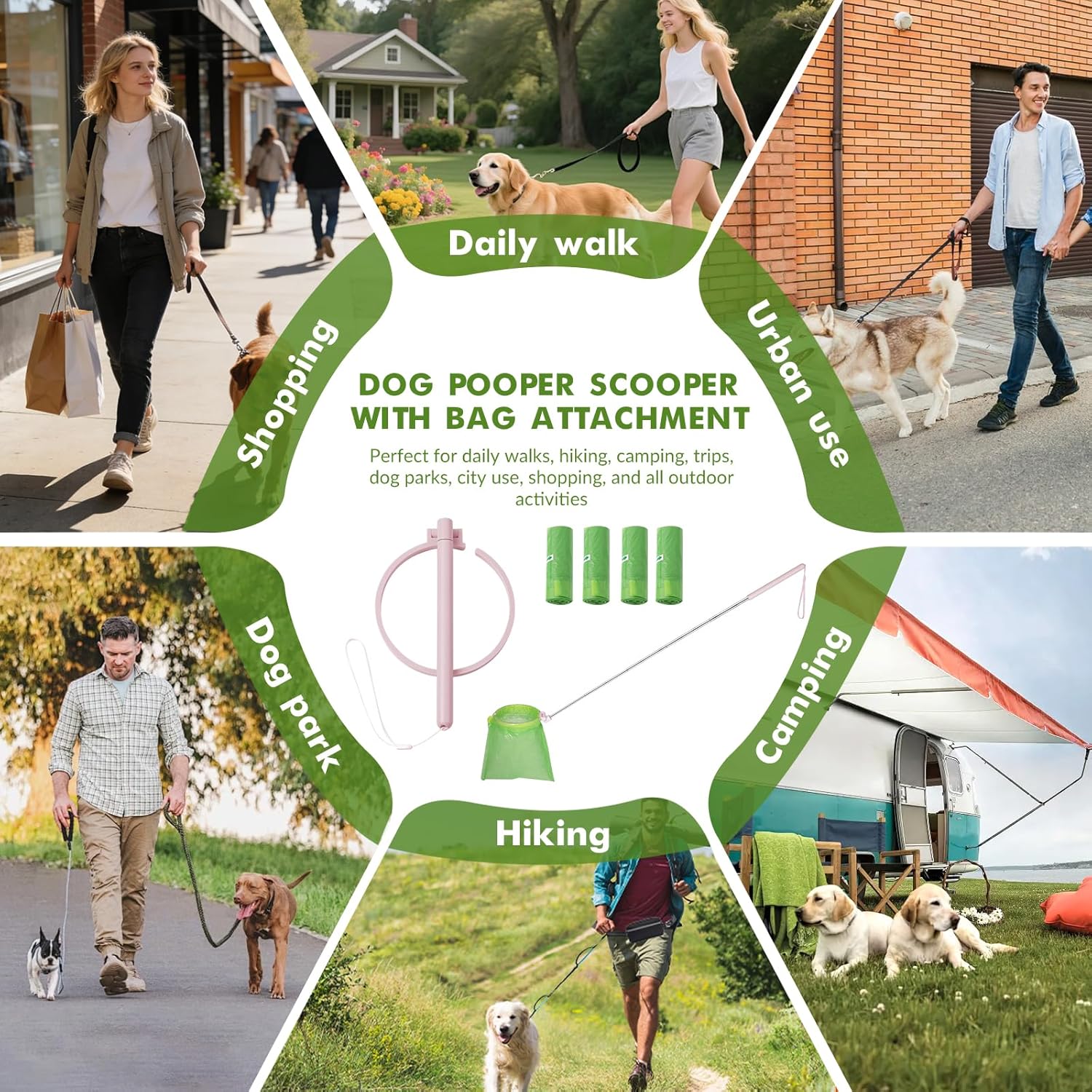 Imported telescopic pet pooper scooper with included scented waste bags