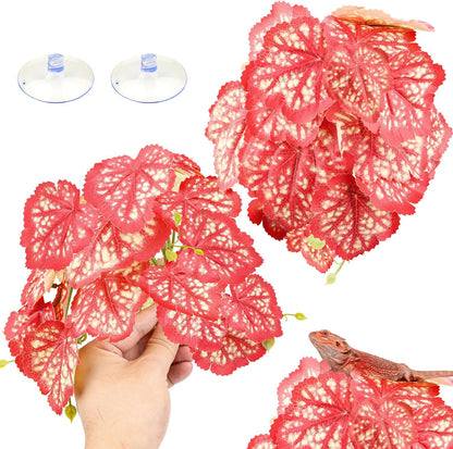 Quozuo 2 pack reptile plants for terrarium red front view