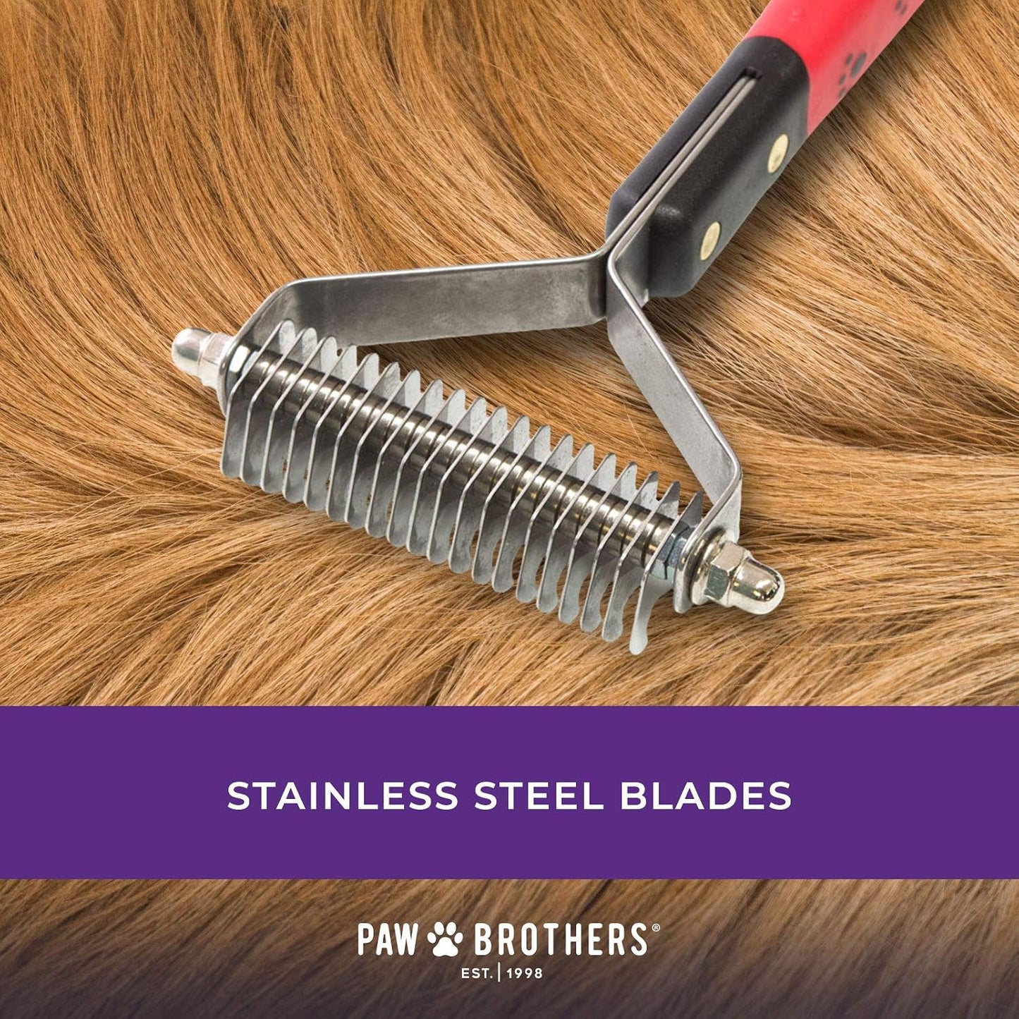 Paw Brothers dematting rake showing double wide head design